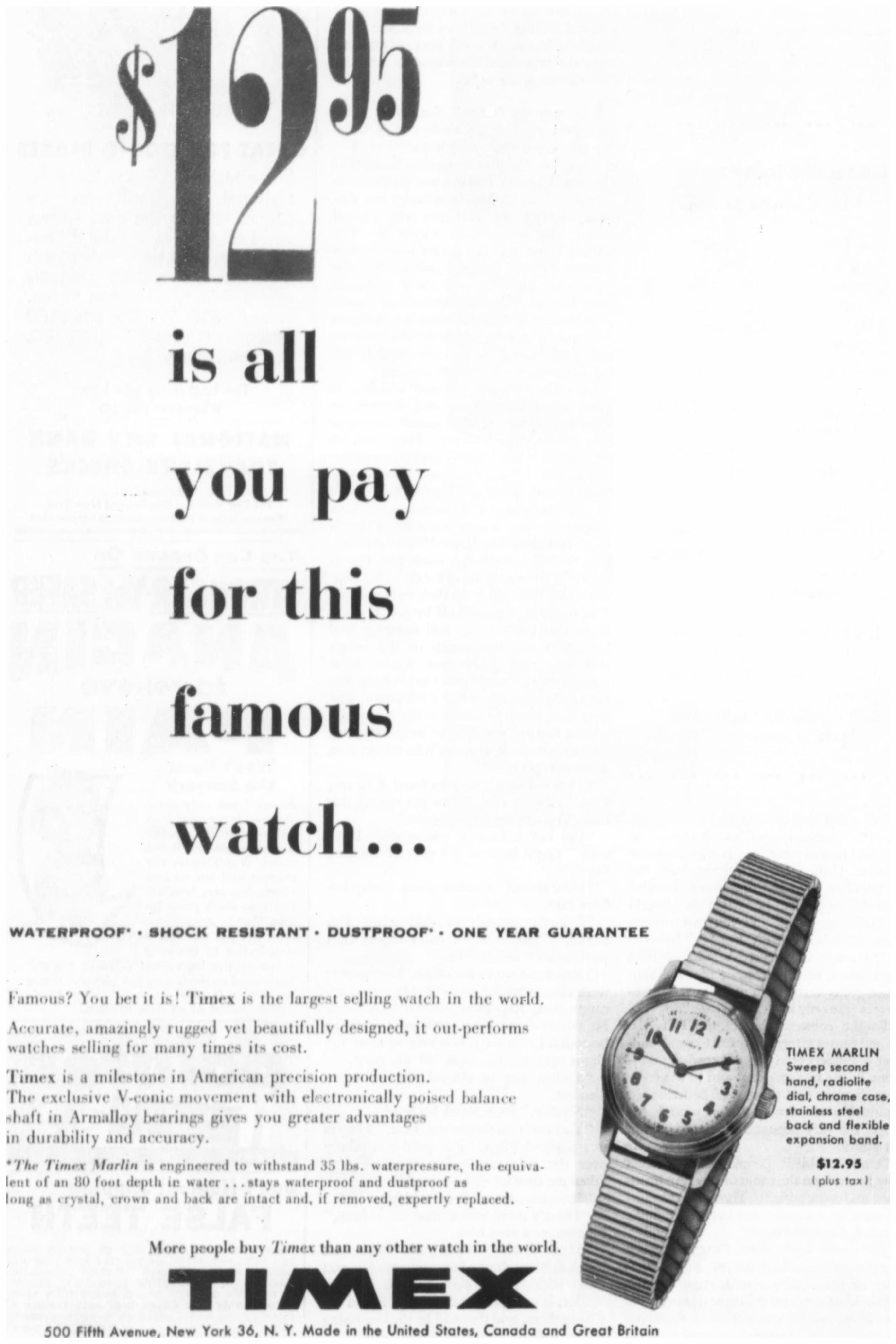 Timex Ad Life Magazine 10 Oct 1955