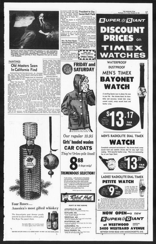 1959 timex ad evening star nov 20